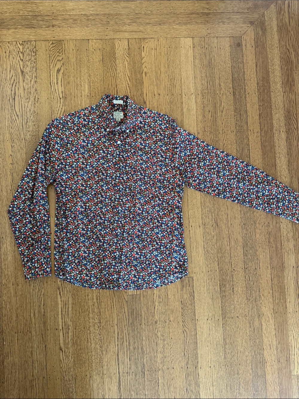 J. Crew black floral Button-Down Shirt with Red, Yellow and White Floral Print - Picture 2 of 4